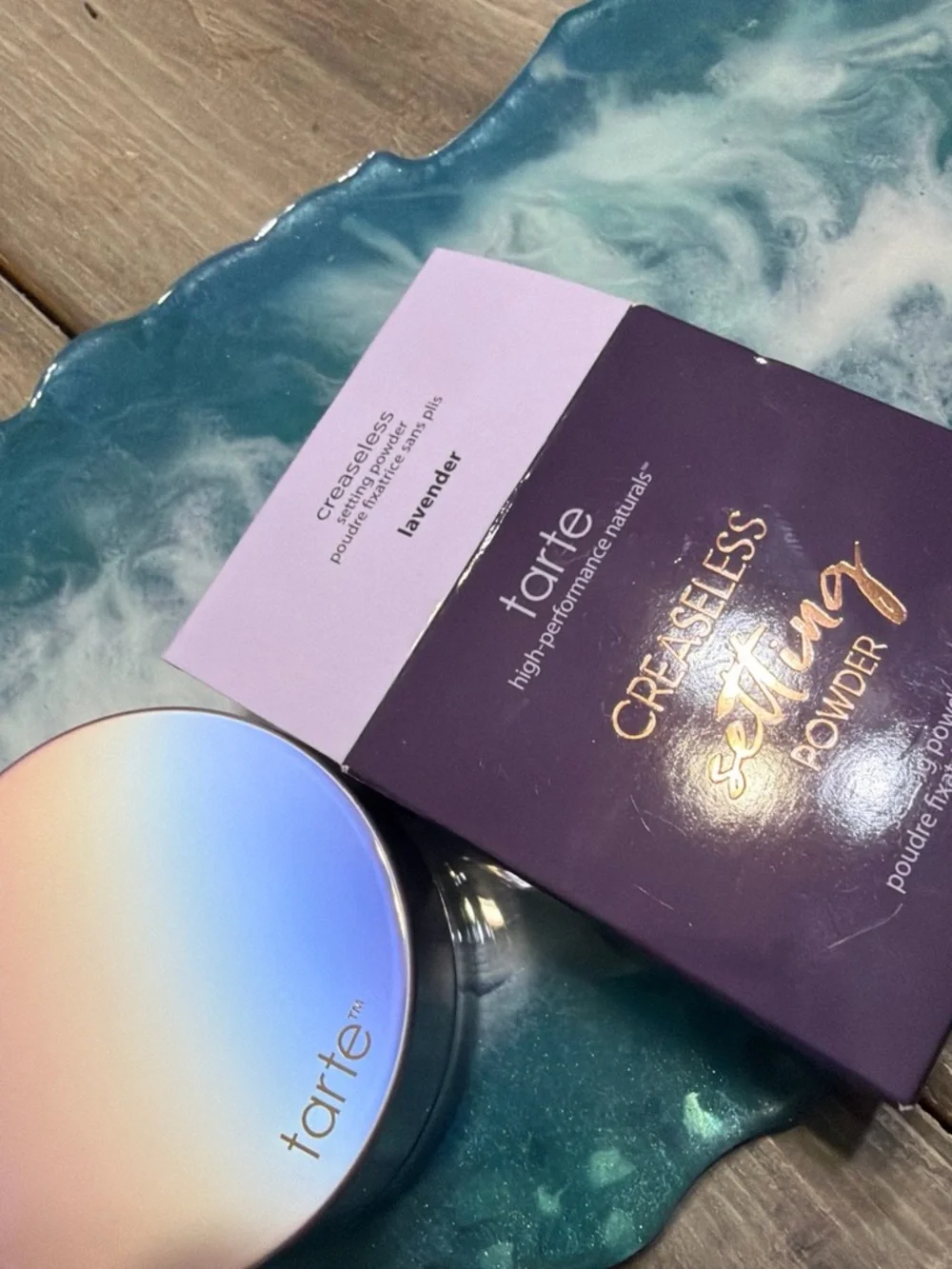 tarte Creaseless Setting Powder — Lavender & Deep Purple Packaging